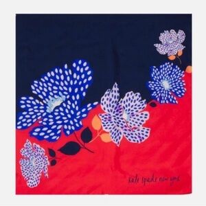 Kate Spade Vibrant Red and Black Scarf with Blue Floral Accents